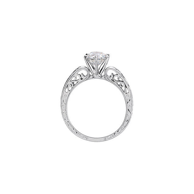 Cubic Zirconia Engagement Ring- The Virginia (Customizable Solitaire with "Fiery" Hand-Engraved Band)
