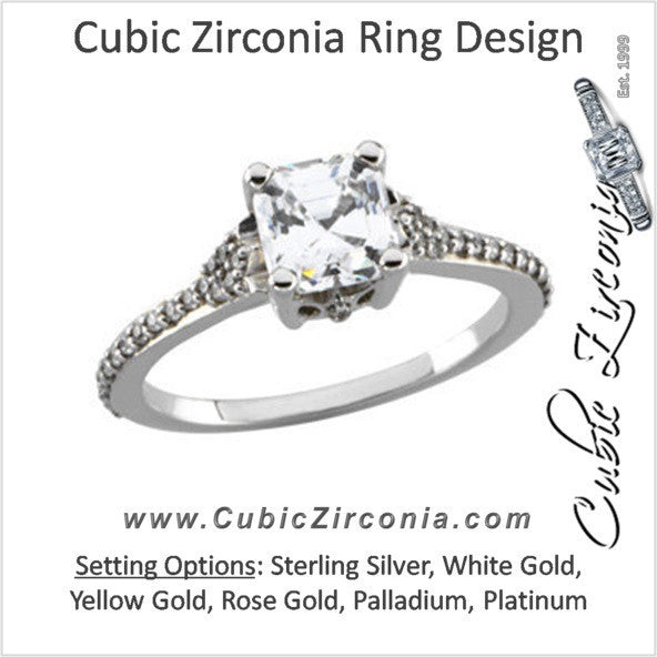 Cubic Zirconia Engagement Ring- The Burgundy (Asscher Cut Vintage Style w/ Petite Pavé Band)