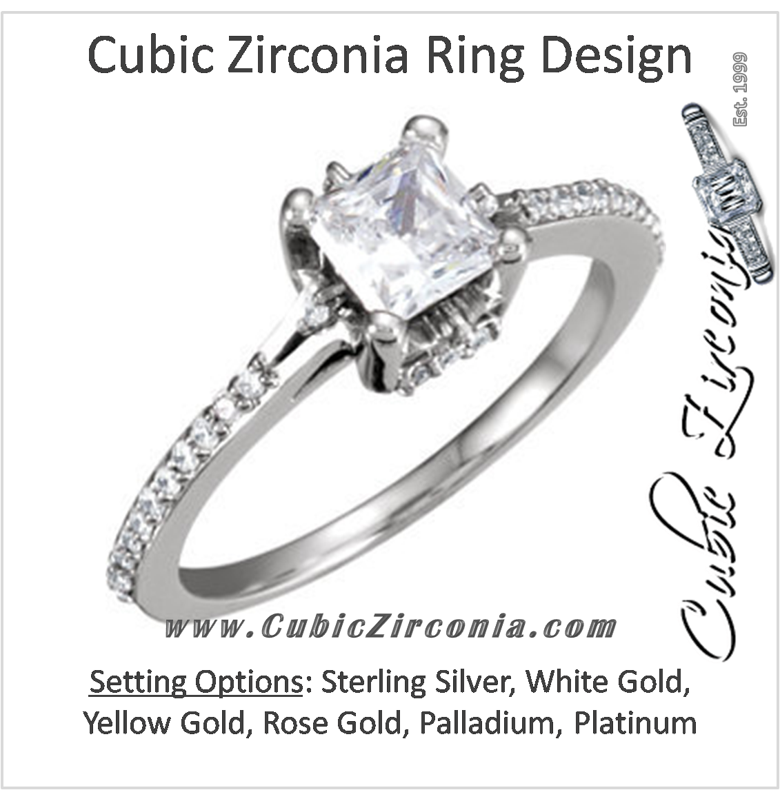 Cubic Zirconia Engagement Ring- The Pink (Princess Cut with Petite Pavé Band and Prong Accents)