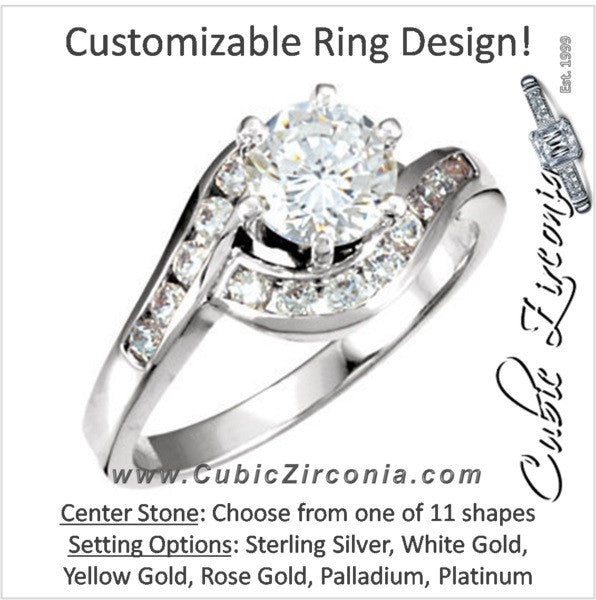 Cubic Zirconia Engagement Ring- The Porsche (Customizable Bypass Band with Round Channel Accents)