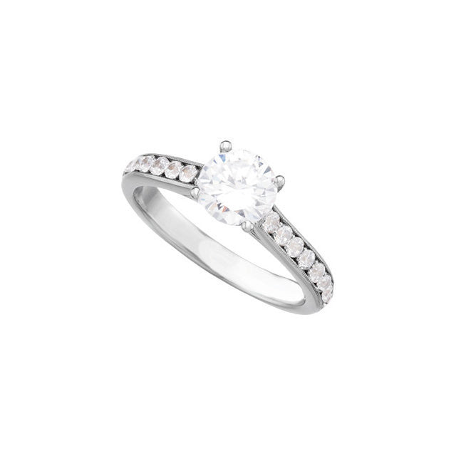 Cubic Zirconia Engagement Ring- The Stacey Michelle (Round with Pave Band & Peeekaboo Bezel Accents)
