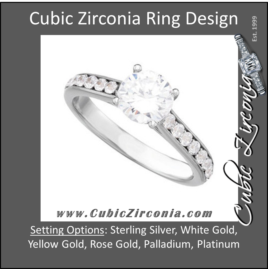 Cubic Zirconia Engagement Ring- The Stacey Michelle (Round with Pave Band & Peeekaboo Bezel Accents)