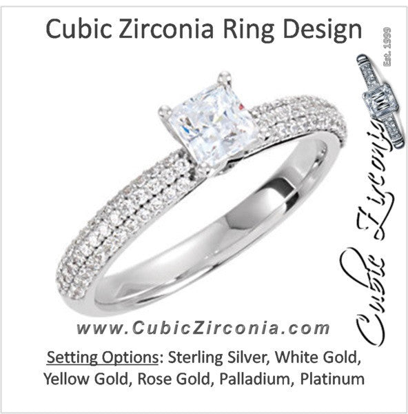 Cubic Zirconia Engagement Ring- The Quinnetta (Princess Cut Center feat. Triple Pavé Row with Kite-set Princess Bezel Peekaboos)