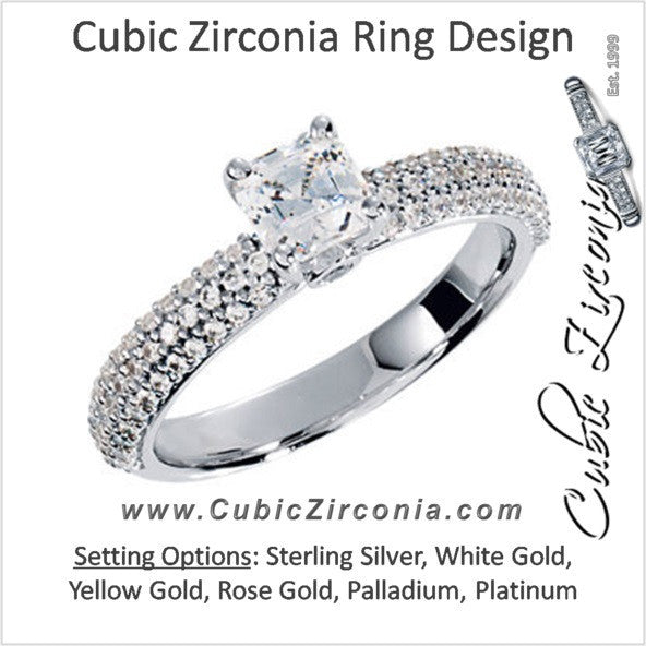 Cubic Zirconia Engagement Ring- The Cammi (1.17 or 1.42 Carat TCW Asscher Cut with Triple Row Accents)