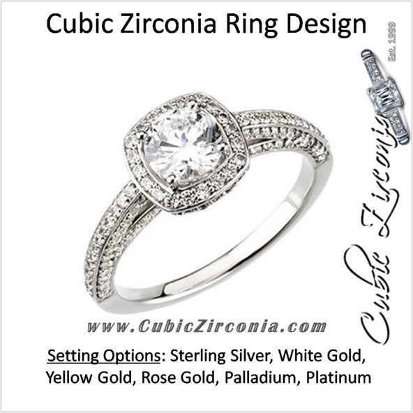 Cubic Zirconia Engagement Ring- The Elayne (Round Halo-Style with Pave)