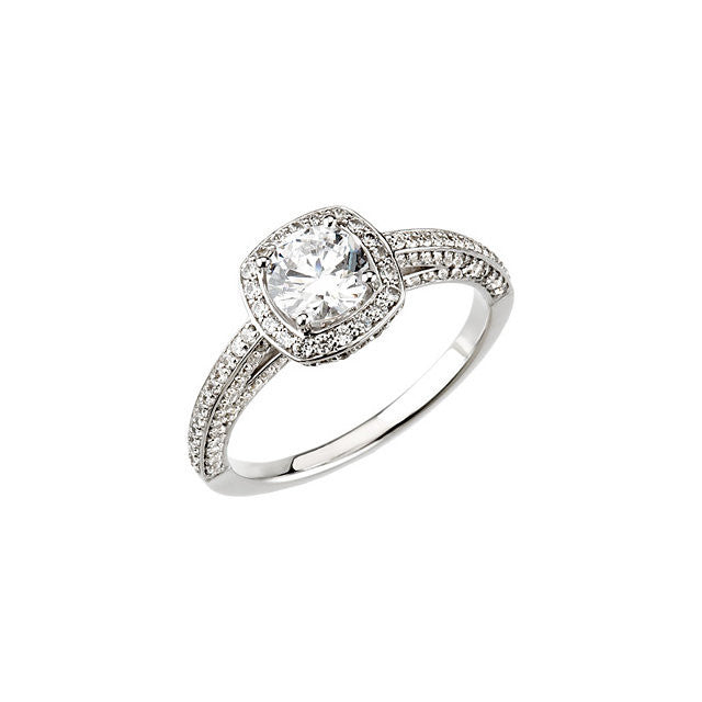 Cubic Zirconia Engagement Ring- The Elayne (Round Halo-Style with Pave)