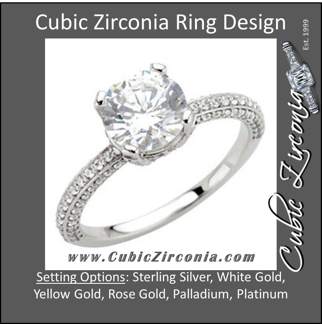 Cubic Zirconia Engagement Ring- The Kichelle (Round Cut Pave Band with Accented Basket)