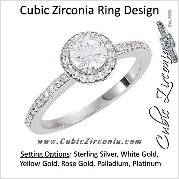 Cubic Zirconia Engagement Ring- The Leigh (Round Bezel Halo-Style with Pave Band)