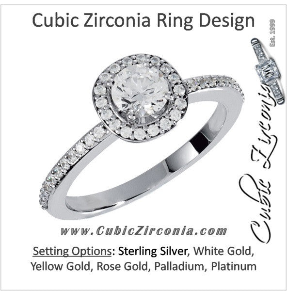 Cubic Zirconia Engagement Ring- The Margaret (0.5-1.5 Carat Round Halo-Style with Pave Band)