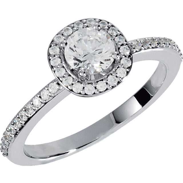 Cubic Zirconia Engagement Ring- The Margaret (0.5-1.5 Carat Round Halo-Style with Pave Band)