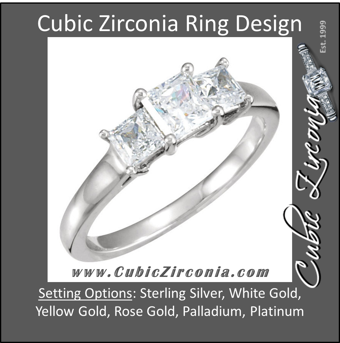 Cubic Zirconia Engagement Ring- The Buffy (0.96 TCW 3-Stone Princess Cut)