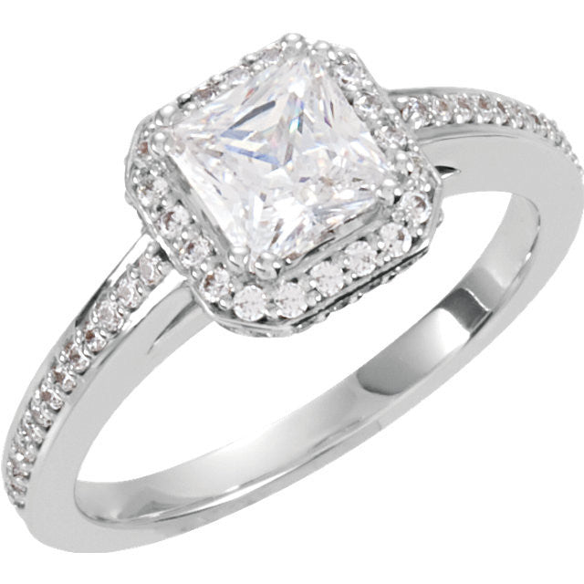 Cubic Zirconia Engagement Ring- The Tina Marie (Princess-Cut Halo-Style with Pave Band)