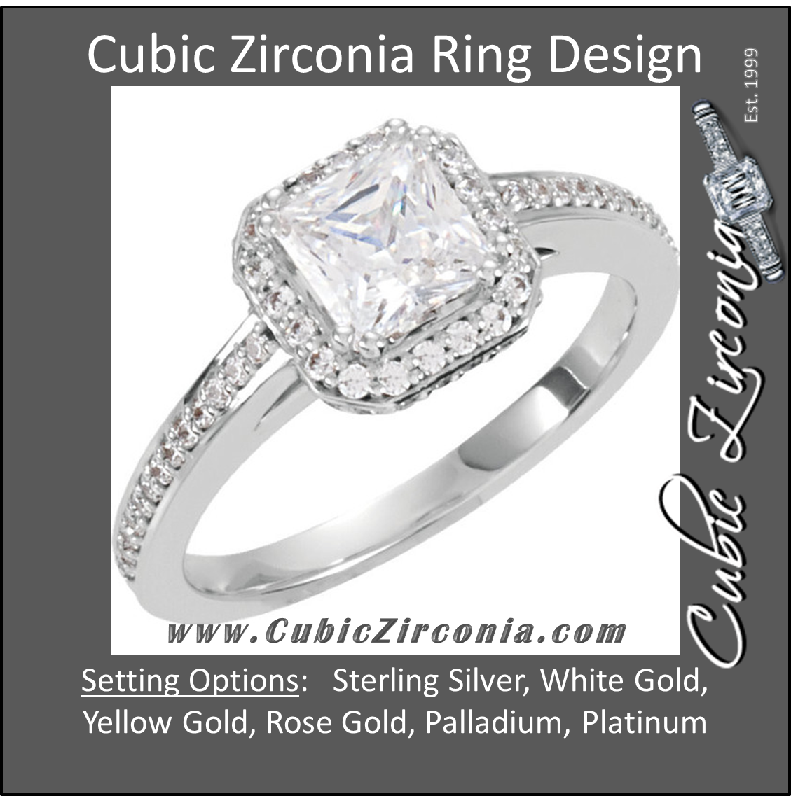 Cubic Zirconia Engagement Ring- The Tina Marie (Princess-Cut Halo-Style with Pave Band)