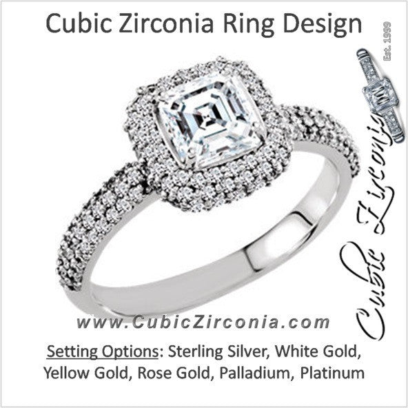 Cubic Zirconia Engagement Ring- The Kendall (1.7 Carat TCW Asscher Cut Halo with Accented Band)