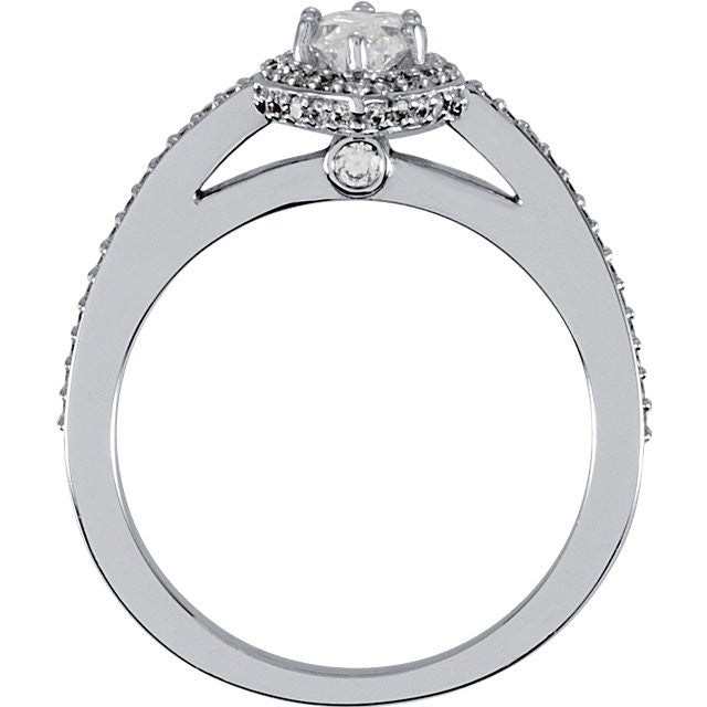 Cubic Zirconia Engagement Ring- The Erica (Marquise or Pear Cut Cathedral Halo Pave Band)