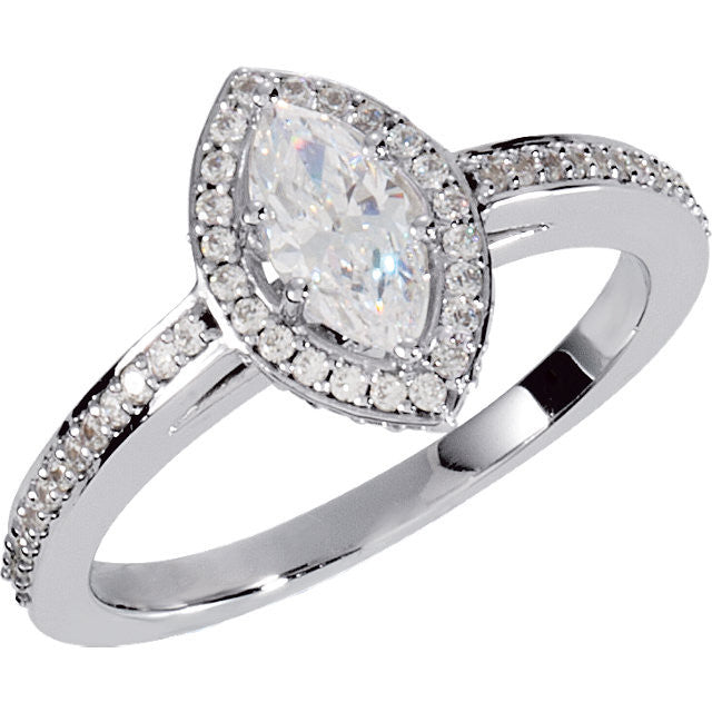Cubic Zirconia Engagement Ring- The Erica (Marquise or Pear Cut Cathedral Halo Pave Band)