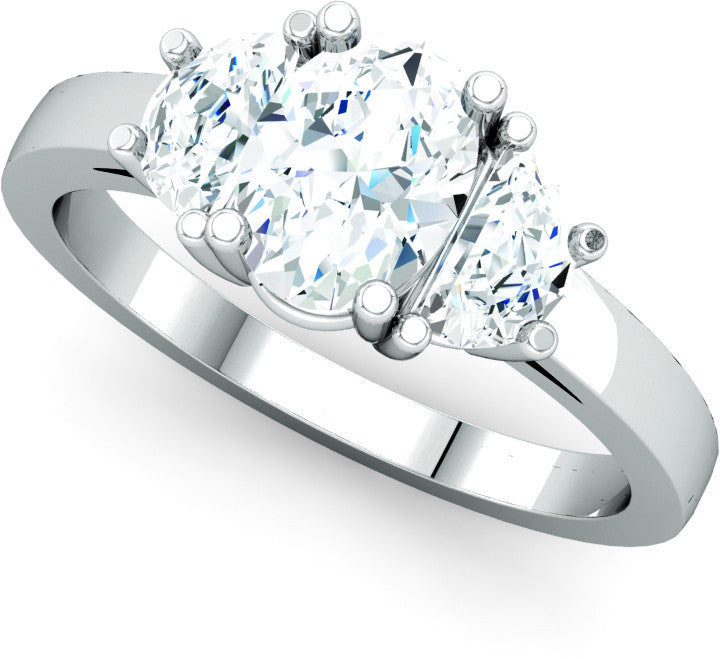 Cubic Zirconia Engagement Ring- The Lori Anne (2.25 or 2.50 Carat TCW 3-stone Oval Cut and Half-moon Design)