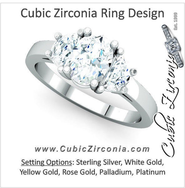 Cubic Zirconia Engagement Ring- The Lori Anne (2.25 or 2.50 Carat TCW 3-stone Oval Cut and Half-moon Design)
