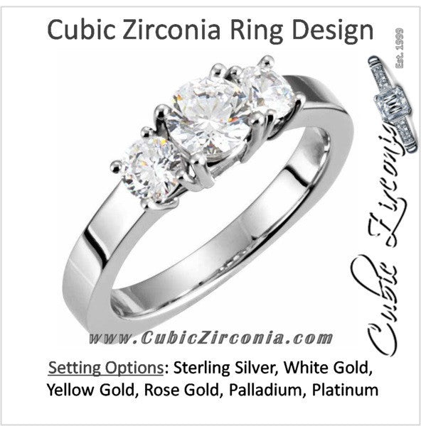 Cubic Zirconia Engagement Ring- The Tracy (Round 1.5-2.0 TCW 3-Stone Petite Band)
