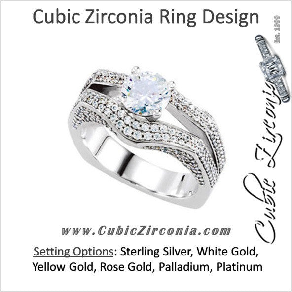Cubic Zirconia Engagement Ring- The Ava (2.07 TCW Round European Split-Band with Pave)