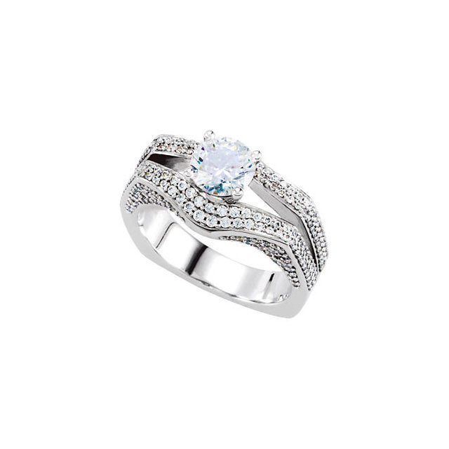 Cubic Zirconia Engagement Ring- The Ava (2.07 TCW Round European Split-Band with Pave)