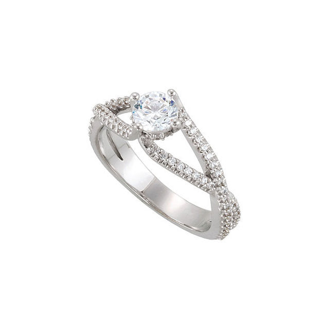 Cubic Zirconia Engagement Ring- The Liv Christina (Round Tiara-themed Split-Band with Pave)