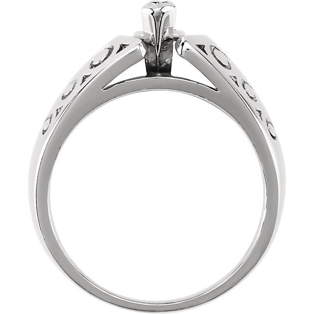Cubic Zirconia Engagement Ring- The Michele (0.75 Carat Cathedral Marquise Solitaire with Scuplture-Inscribed Band)