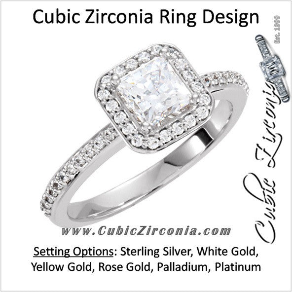 Cubic Zirconia Engagement Ring- The Jamie (Princess Cut Halo-Style with Pave Band)