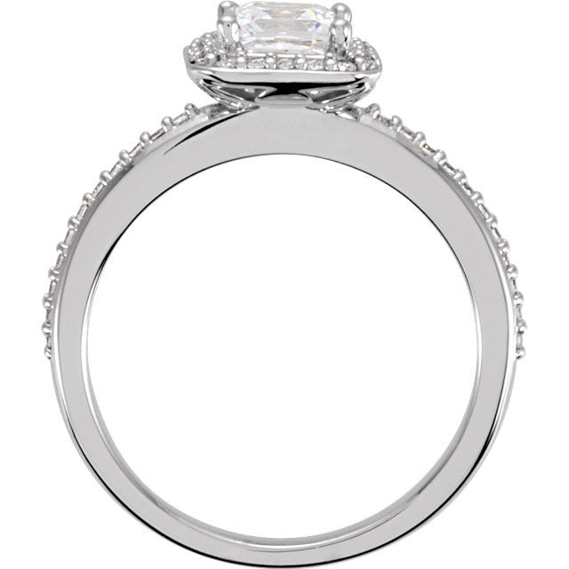 Cubic Zirconia Engagement Ring- The Jamie (Princess Cut Halo-Style with Pave Band)