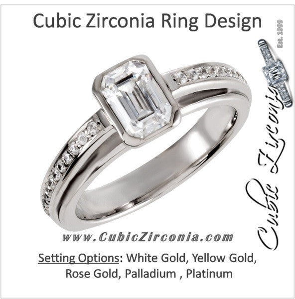 Cubic Zirconia Engagement Ring- The Sharon (1.18 TCW Emerald-Cut with Pave Band)