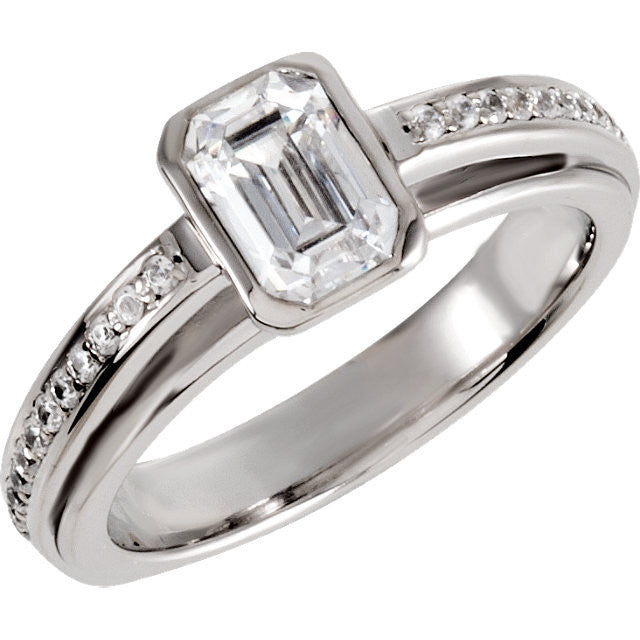 Cubic Zirconia Engagement Ring- The Sharon (1.18 TCW Emerald-Cut with Pave Band)