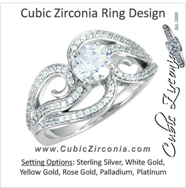 Cubic Zirconia Engagement Ring- The Peggie (1.08 Carat TCW Round Cut Oversized Curlicue Pavé Split-band)