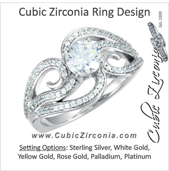 Cubic Zirconia Engagement Ring- The Peggie (1.08 Carat TCW Round Cut Oversized Curlicue Pavé Split-band)