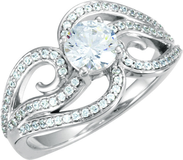 Cubic Zirconia Engagement Ring- The Peggie (1.08 Carat TCW Round Cut Oversized Curlicue Pavé Split-band)