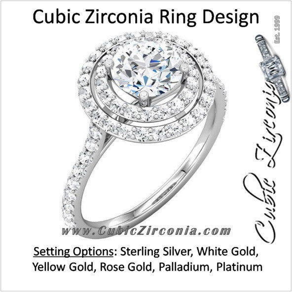Cubic Zirconia Engagement Ring- The Jillian (0.75-1.5 Carat Round Double-Halo with Pavé Band)