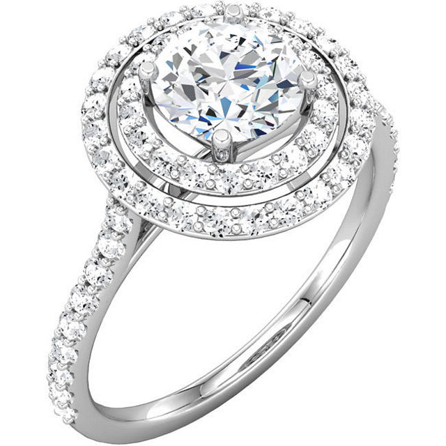 Cubic Zirconia Engagement Ring- The Jillian (0.75-1.5 Carat Round Double-Halo with Pavé Band)