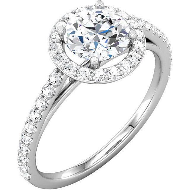 Cubic Zirconia Engagement Ring- The Teresa Ava (0.5-2.5 Carat Round Halo-Style with Pave Band)