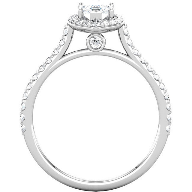 Cubic Zirconia Engagement Ring- The Cheresa (Marquise-Cut Halo-Style with Twin Bezel-Set Peekaboos & Pave Band)