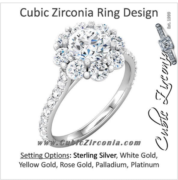 Cubic Zirconia Engagement Ring- The Marie (Round-Cut Cluster Style with Pave Band)