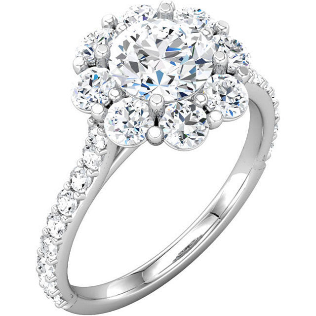 Cubic Zirconia Engagement Ring- The Marie (Round-Cut Cluster Style with Pave Band)
