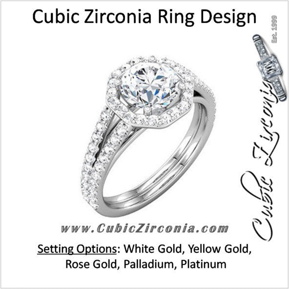 Cubic Zirconia Engagement Ring- The Kristy (1.5 Carat Round Halo-Style with Split-Band Pave)