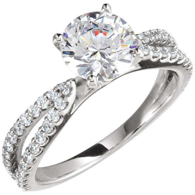 Cubic Zirconia Engagement Ring- The Joy (Customizable Round-Cut with Split-Band Pave)