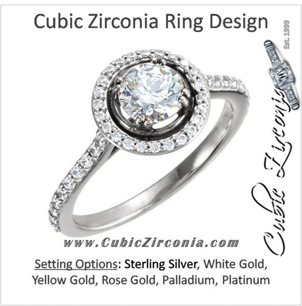 Cubic Zirconia Engagement Ring- The Lori (0.75 Carat Round Halo-Style with Pave Band)