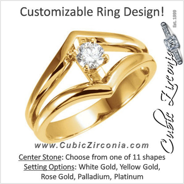 Cubic Zirconia Engagement Ring- The Laurie (Customizable Wide Chevron Split-Band Solitaire)