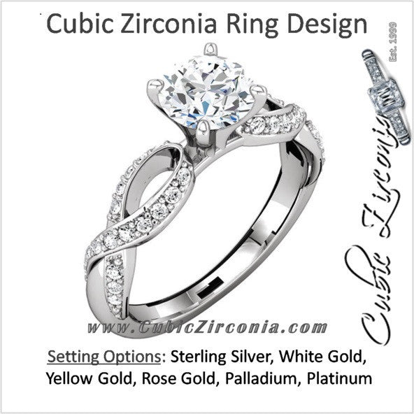Cubic Zirconia Engagement Ring- The Aisha (Round with Ribboned Pave Band)