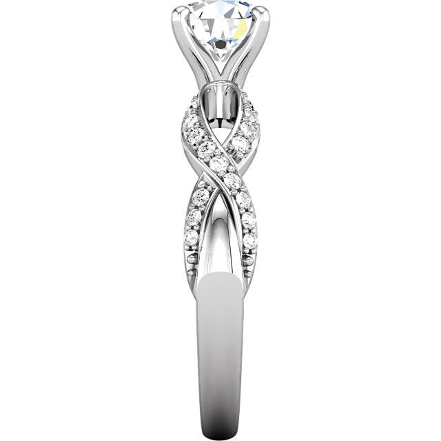 Cubic Zirconia Engagement Ring- The Aisha (Round with Ribboned Pave Band)
