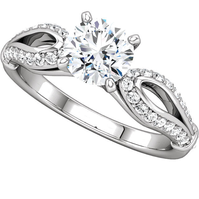 Cubic Zirconia Engagement Ring- The Nancy (0.5-1.5 Carat Round Slippers-inspired Split-Band with Pave)