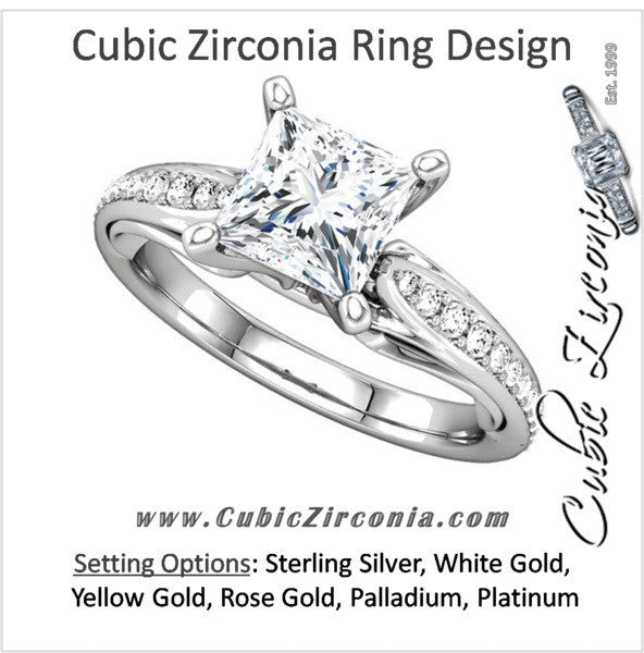 Cubic Zirconia Engagement Ring- The Wendy (0.5-2.0 Carat Princess-Cut Dual Teardrop Setting with Pave Band)