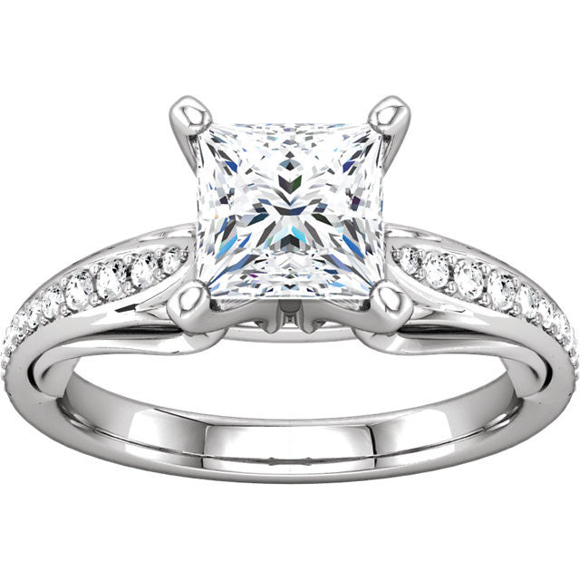 Cubic Zirconia Engagement Ring- The Wendy (0.5-2.0 Carat Princess-Cut Dual Teardrop Setting with Pave Band)