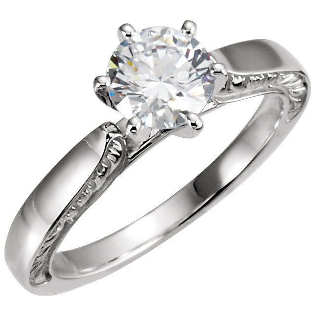 Cubic Zirconia Engagement Ring- The Joanna (0.25-1.0 Carat Customizable Center Solitaire with Inscribed-Metal Band)